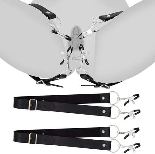 Schamlippenspreizer Frauen BDSM Set Schamlippen Nippelklemmen verstellbaren Leder-Gurten Erotisches Spielzeug für sinnliche Rollenspiele an Anfänger & Fortgeschrittene Sex Spielzeug für Paare