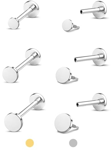 Sllaiss Boucles d'oreilles Piercing Oreille Acier Inoxydable 316L | 18G Piercing Helix Tragus Cartilage Labret Conch Lobe et Piercings Oreilles Bijoux Discret Minimaliste Flat Back, Or/Argent
