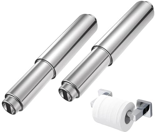 2 Pack Spring Loaded Toilet Paper Spindle Chrome Replacement Roller | Tool-free installation, rustproof chrome finish, smooth rotation, fits standard wall holders, practical 2-pack set