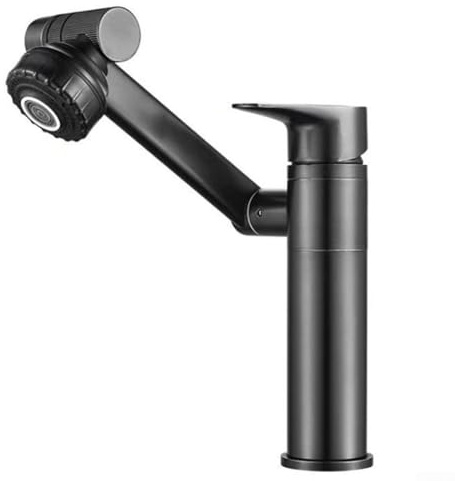 Oniissy 1080 Grad drehbarer Badezimmer-Wasserhahn, Messing-Mischbatterie mit Deckmontage, Dual-Wasserauslass-Modi, rostfrei, Multi-Winkel-Drehgelenk (schwarz)