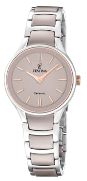 FESTINA Damenuhr Analog Edelstahlarmband Braun Ceramic Armbanduhr F20752/2 | Quarz-Uhrwerk, Kratzfestes Mineralglas, 5 ATM Wasserdicht, Edelstahlarmband, Ceramic, Damenuhr, Armbanduhr Analog, F20752/2