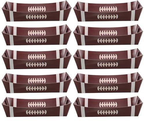 STOBAZA Lot de 10 Plateaux de Service Thème Football en Plastique Rigide Marron Rugby, Plateaux à Snacks et Assiettes à Dessert pour Fête, Anniversaire et Dîner Sportif,