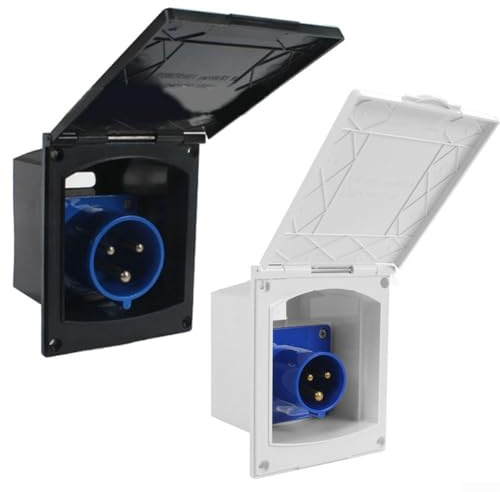 Hosrivae Prise encastrée pour camping-car - 16 A/32 A - Étanche - Interface électrique avec verrouillage - Utilisation en extérieur - Noir