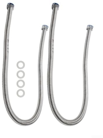 2 Pcs 34 Inch 1 Meter Stainless Steel Corrugated Water Hose Connector for Water Heater and Boiler Installations