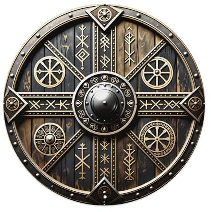 Cartel de metal con escudo de madera con símbolos nórdicos, cartel de metal vintage para el hogar, hombre, cueva, bar, cafetería, cocina, lavandería, decoración de pared, regalo, 8 x 8 pulgadas