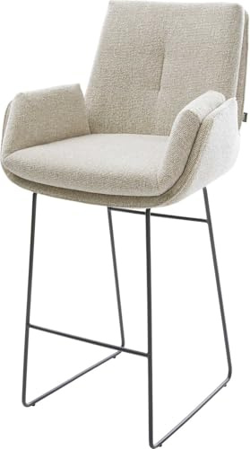 DELIFE Barstuhl Clea-Flex Kufengestell Metall Schwarz Webstoff Soft Beige