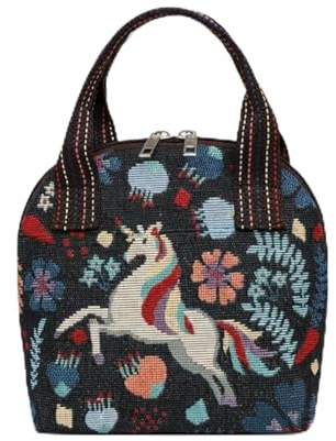 rockible Handtasche Damen Obergriff Jacquard Gewebte Tasche Butterfly Design Leichte Handtasche für Mutter Reise Einkauf Büro, Schwarzer Pegasus