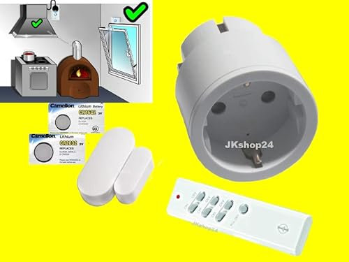 NEU! Intertechno Funk-Abluftsteuerung-Set *EINSATZFERTIG angelernt* 2300W-Funk-Zwischenstecker +Mini-Funk-Fensterkontakt-Schalter +Slim-Funksender+Ersatzbatterie - Set für Dunstabzug,Kamin,Ofen,Therme
