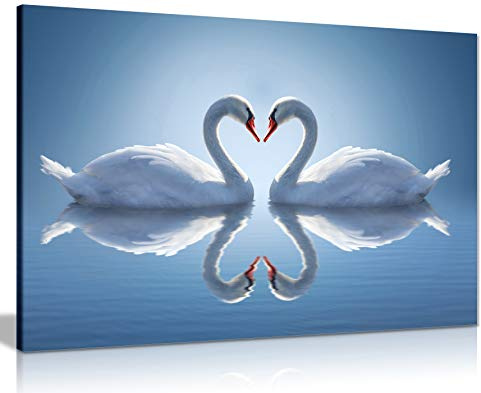 Panther Print, Canvas Wall Art, Framed Pictures for Bedroom, Blue Living Room Accessories, Two Swans Make Up a Heart Reflected on Water, Prints for Special Occasions (18x12 Inch)