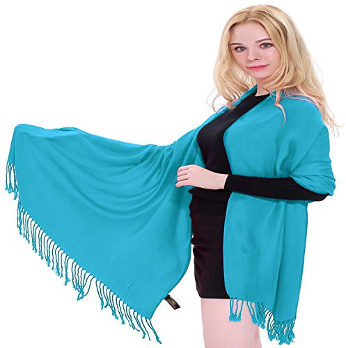 CJ Apparel Türkis Einfarbiges Design Nepalese Schal Schultertuch Wrap Stola Pashmina NEU