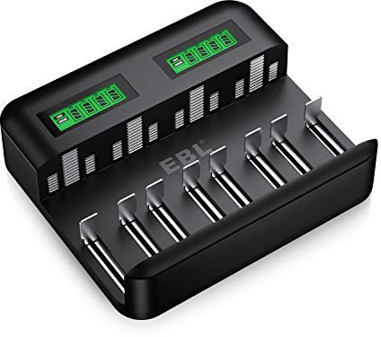 EBL Chargeur de Piles Universel LCD, Chargeur de Piles Rechargeables pour AA/HR6, AAA/HR3, C/HR14, D/HR20 Ni-MH NiCD avec Entrée Type C Micro USB, Chargeur 9008 avec Technologie Détection de Piles