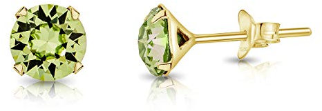 DTPSilver - Damen Ohrringe 925 Sterling Silber Gelb Vergoldet mit Kristallen von Swarovski® Elements 6 mm Runde Ohrstecker - Farbe : Peridot