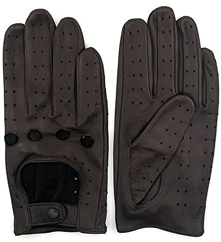 ZLUXURQ Damen Braun Retro Weiche nd Dünne Ausgezeichnete Lammfell Leder Qualität Fahrhandschuhe