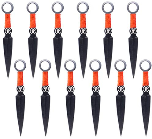 XXL SET 12er EXPENDABLES Wurfmesser Profi Kunai ca. 15,7cm - Throwing Knife - schnelles Werfen Messer Edelstahl - Trainingsmesser - Gürtelmesser - Messer Set inklusive 2 Holster aus Nylon schwarz, rot