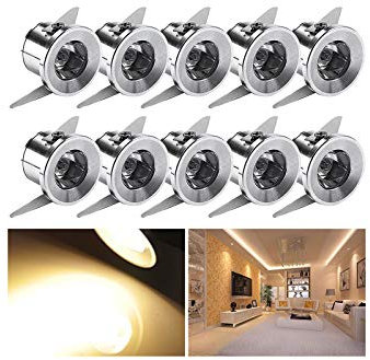 Midore Mini LED Einbaustrahler 1W 10er Einbauspots mit Transformator Klein Downlights LED Deckenspots für Weinschrank/Schrank/Küche/Wohnzimmer