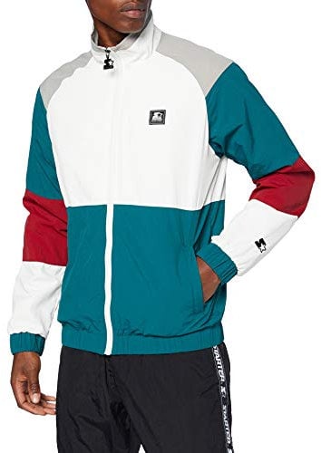STARTER BLACK LABEL Color Block Jacket Chaqueta de Calentamiento, Retro Grn/Wht/Brick Rd/Gry, XXL para Hombre