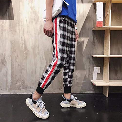YJDMJJ Herren Cargo Jogginghose Plaid Pants Herren Cotton Streetwear Jogginghose Männlich Korean Retro Joggers Casual Plaid Patchwork Pants Herren Hipster Joggerhose