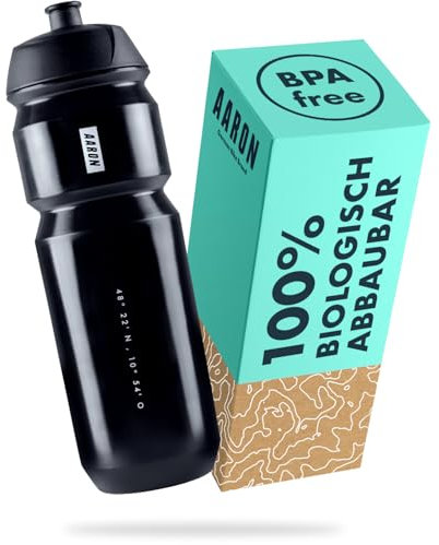AARON Gourde ECO 100% biodégradable, 750 ml, légère et étanche, gourde pratique sans BPA pour le sport, le fitness, la randonnée, l'extérieur en noir