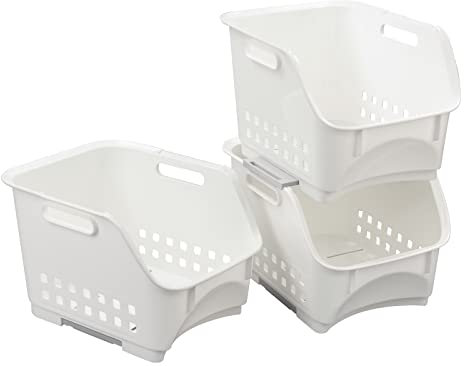 Easymanie 3-Tier Stacking Storage Baskets, Plastic Stackable Kitchen Storage Basket