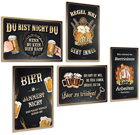 ZDFDC 5er Blechschilder Set Retro Bier 20x30cm - Vintage Metall-schilder mit Lustiger Sprüchen - Geschenk-Idee für Bar Bier-Fans Theken Partykeller Club Pub (SET C)