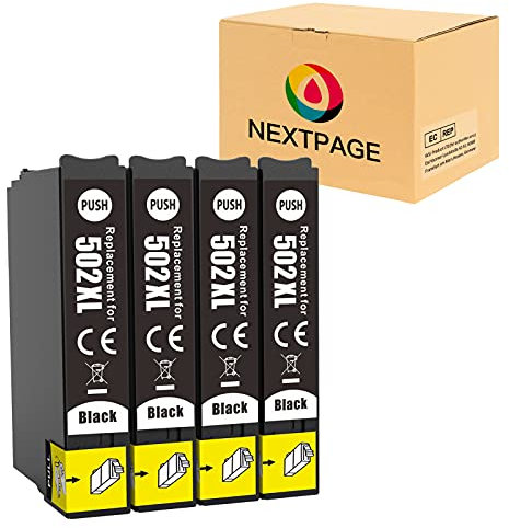 Nextpage 502XL Druckerpatronen 502 XL Schwarz Patronen 502XL Tintenpatronen 502xl Multipack Kompatibel für Epson Workforce WF-2860 WF-2860DWF WF-2865 WF-2865DWF, XP-5100 XP-5105 Drucker (4 Schwarz)