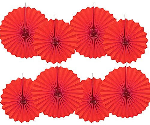 GAKA FAVOR Party Hanging Red Paper Fans Set,40.6CM(16in) and 30.4CM(12in) Round Paper Ceiling Party Decoration Suppiles,Set of 8