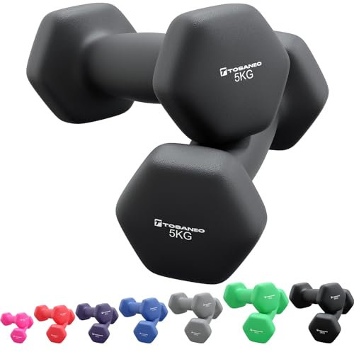 TOSANEO 2er Set Hanteln Neopren Kurzhanteln Gewichte für Gymnastik Aerobic Fitness Hantelset 2X 1,0kg bis 5,0kg Hantel 2X 5,0kg schwarz