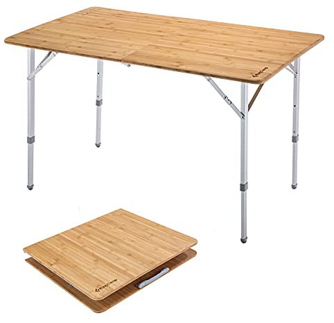 KingCamp Bambus-Klapptisch Campingtisch mit verstellbaren höhenverstellbaren Aluminiumbeinen, robust, 79.8 kg, 2-Fach faltbar, tragbare Campingtische für Reisen, Outdoor und Indoor, 6 Personen