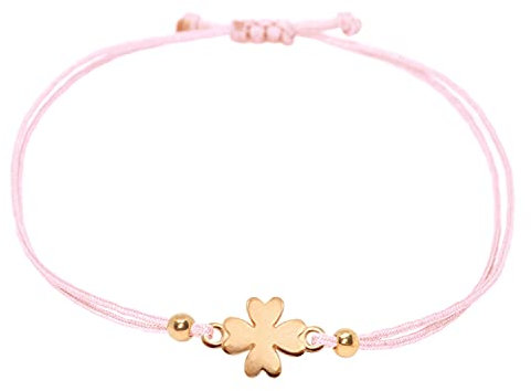 Selfmade Jewelry Armband Damen Kleeblatt Roségold Handgemachter Glücksbringer mit Klee Größenverstellbar Inkl. Geschenk-Verpackung (Rosegold - Rosa)