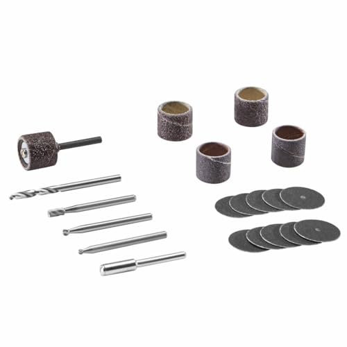 Dremel 733-01 Rotary Tool Accessories Kit, 20 Piece Wood Carving Set - Includes Sanding Bands, Carving Bits, and a Mandrel - Ideal for Sanding and Carving Applications, Blue