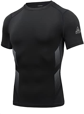 AMZSPORT Maglietta a Compressione Uomo Manica Corta T-Shirt Running Maglia Sportiva da Ciclismo Magliette Palestra Fitness
