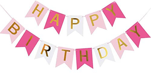 TOYVENTURES Banner de feliz cumpleaños rosa con letras doradas brillantes, cartel de feliz cumpleaños, bandera de feliz cumpleaños dorado para niños y niñas cumpleaños