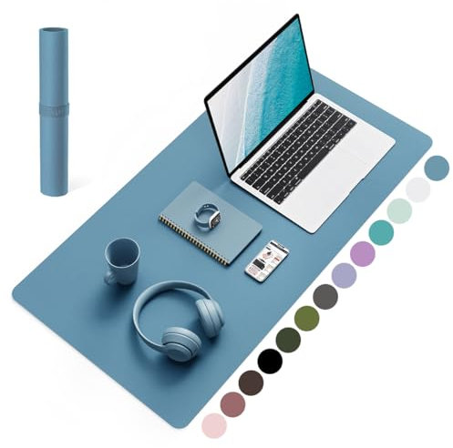 YSAGi Schreibtischunterlage, Mauspad mit Leder und Rutchfeste Wildleder, Multifunktionales Office Mousepad Laptop Schreibunterlage, Tisch-Schutz Unterlage für Büro/Home-Office (Azurblau, 80x40cm)