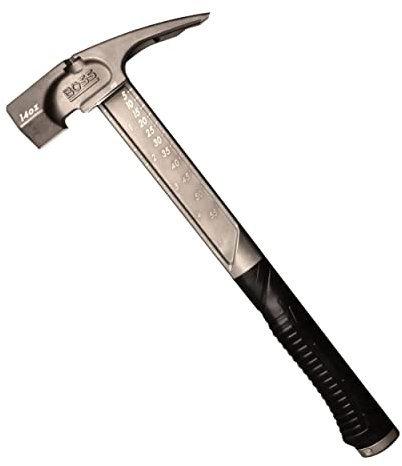 Boss Hammer Pro Series BH14TIS Titanhammer mit übergeformtem, rutschfestem Gummigriff, 400 g, Bauqualität, doppelseitiger Nagelzieher, glatte Oberfläche