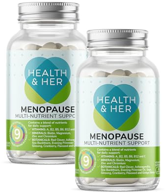 Health & Her Menopause Supplement, Multivitamin for Women, 60 Day Supply | 9-in-1 daily multivitamin for women during Menopause, with Ashwagandha & Red Clover; Vegan, gluten-free; 120 capsules
