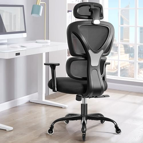 KERDOM Bürostuhl Ergonomischer Schreibtischstuhl,mit Verstellbarer Kopfstütze, Armlehnen, Lendenwirbelstütze, gegen Rückenschmerzen Bürostuhl 150kg/330LB Belastbar