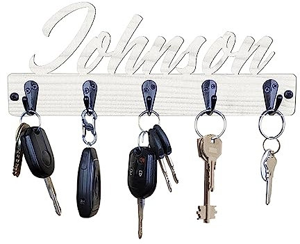 Porte Clef Mural Personnalisé| Porte Clé Mural Nom Personnalisé Pour La Décoration Murale Pour Entrée Porte D'Entrée Cuisine Couloir Garage (Blanc,8.25W x 3.5H)