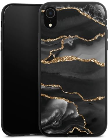 Slim Case extra dünn kompatibel mit Apple iPhone Xr Silikon Handyhülle schwarz Hülle Marmor Muster Glitzer Look