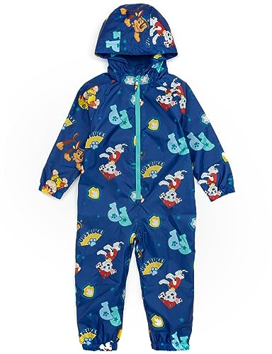 Paw Patrol Boys Puddle Suit | Kids All In One Rain Coat | Navy Blue Marshall Chase Rescue Pups Rule | Long Sleeve with Cuffs Play Walking Jacket | Merchandise Gift for Kids & Toddlers