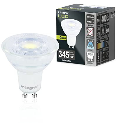 Integral LED 10 PACK Glas GU10 Kaltes Tageslicht 6500K, 400LM, 3.6W (äquivalent zu 50W) Nicht dimmbare Lampe - Energieeffizient & Ideal für Spotlight Armaturen & Downlights in Badezimmern