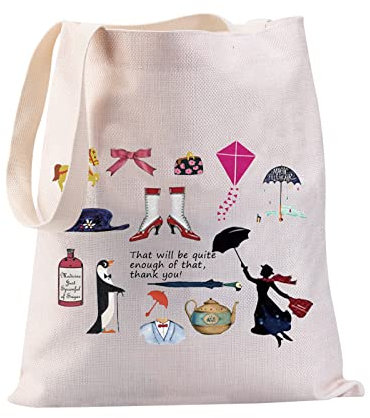 MYSOMY Marry Movie Tote Bag Mary Fans Regalo Poppin Ombrello Fan di Tela Tote Bag Riutilizzabile Grocery Spalla Shopping Bags, Beige, Taglia unica