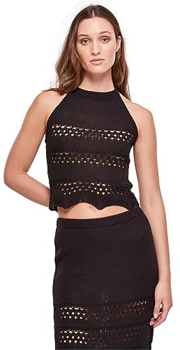 Urban Classics Damen Top Ladies Short Crochet Knit Neckholder Top Black XXL