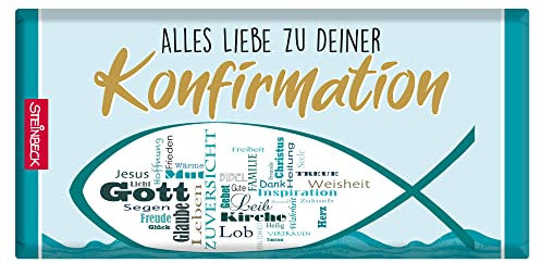 STEINBECK Schokolade - Alles Liebe zu deiner Konfirmation - Vollmilch 100g Tafel Geschenk evangelisch Jugendliche Fisch Mitgebsel