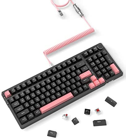 AJAZZ Mechanische Gaming-Tastatur mit 96% Hot-Swap-fähiger Dichtung und speziell gewickeltem USB-C-Kabel, Dreifachmodus 2,4 G / BT5.1 / kabelgebundene 99 Tasten mit Knopf (Schwarz-Roter Schalter)