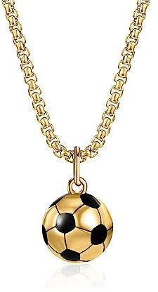 QESSUVNC Fußball Anhänger Edelstahl Fußball Charm Halskette Kinder Jungen 3D-Design Kinderketten Jungs Fußball Geschenke Kette Jungs Fußball Halskette für Unisex Männer Frauen Schmuck (Gold)
