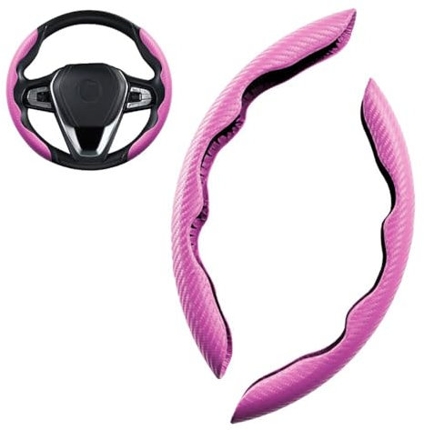 2 Stück Auto Lenkradhüllen Lenkrad Abdeckung,Carbon Universal Lenkradhülle Lenkradabdeckung,segmentierter Lenkradschutz, Anti-Rutsch und langlebig für Lenkräder jeder Größe,Rosa