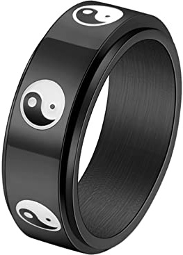 Epinki Versprechen Ring, Edelstahl Ringe 8MM Yin und Yang Spinner Verlobungsring Mann, Freundschaftsringe Junge und Mädchen Schwarz/Silber