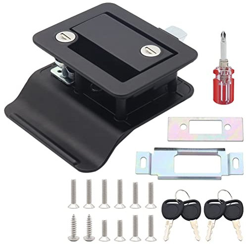 Yklhsocneg Cerradura para puerta de autocaravana, equipo de transporte, doble cierre, cilindro de aleación de zinc, cerradura interior y exterior, color negro