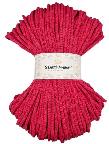 Sznurkomania, Geflochtene Baumwollkordel 5mm 100m, 46 Farben, Häkelkordel, Makramee Kordel, Makramee Garn, Premium Garn, Makramee Seil, (Fuchsie)