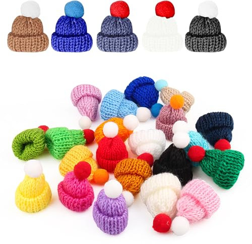 Gestrickt Mini Hut Ornamente,Cute Hat Handmade Wolle Gewebt Hut Dekoration Für Schmuck Machen DIY Weihnachten Handwerk,Gemischte Farben